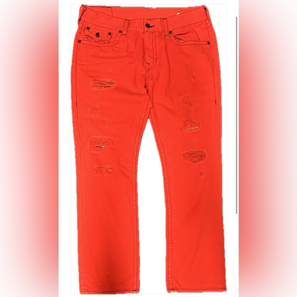 NWOT: True Religion Red Distressed Jeans Size 38 - Picture 5 of 6